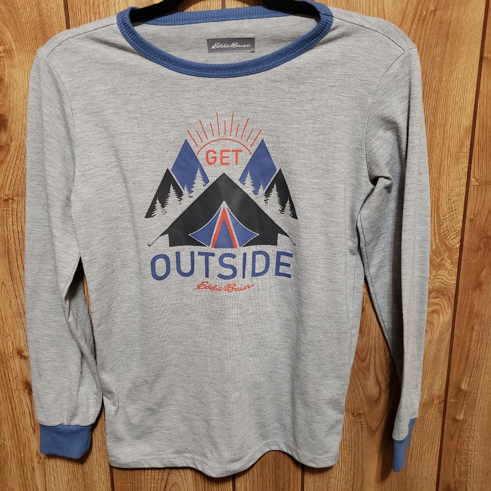Eddie Bauer Boy's Pajama Top Gray Medium-10/12 Long Sleeve Get Outside